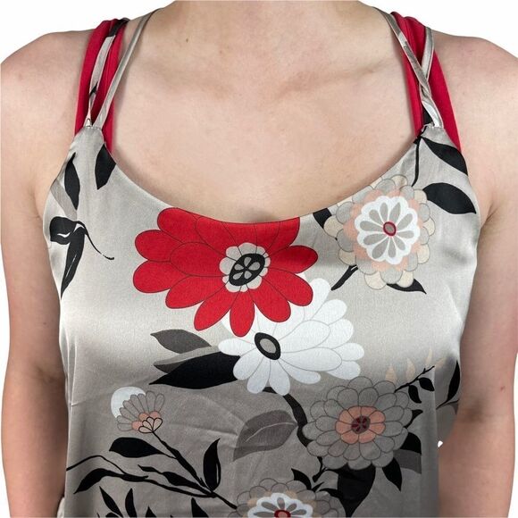 Loft Gray Floral Silk Spaghetti Strap Top - Picture 5 of 6